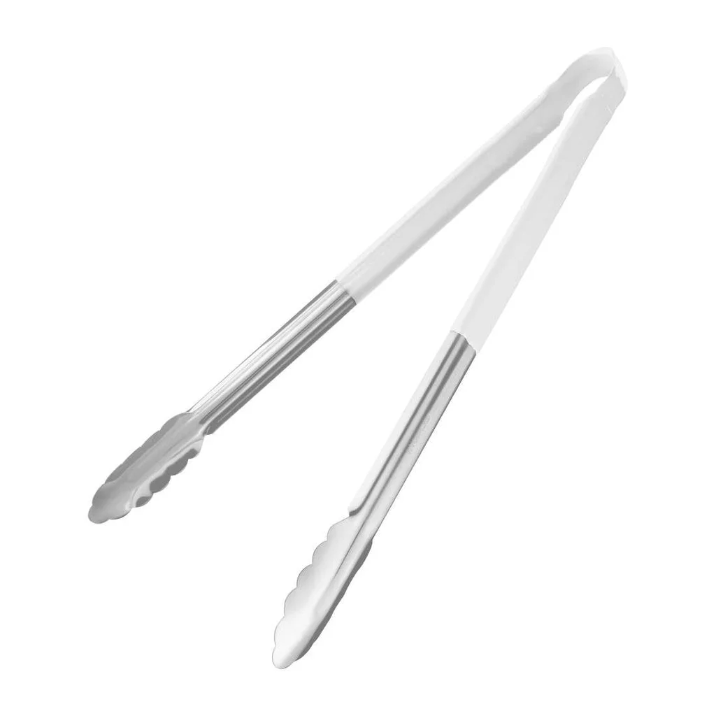 Hygiplas FX131 Stainless Colour-Coded Serving Tong – White, 405mm (Food-Safe Hygiene Control) commercial kitchen equipment