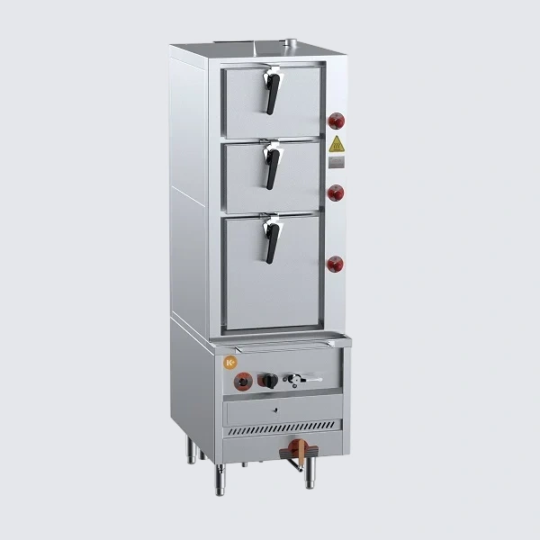 B+S K+ DSK-3S Triple Deck Steamer – Slim, 90MJ Gas, With Filter commercial kitchen equipment