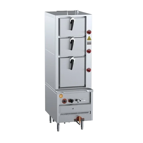 B+S K+ DSK-3S Triple Deck Steamer – Slim, 90MJ Gas, With Filter commercial kitchen equipment