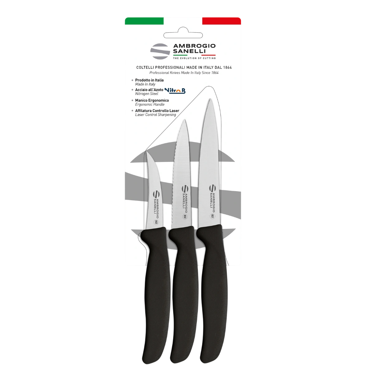 Ambrogio Sanelli SX99003B 3-Piece Paring Knife Set – Nitro-B Steel commercial kitchen equipment