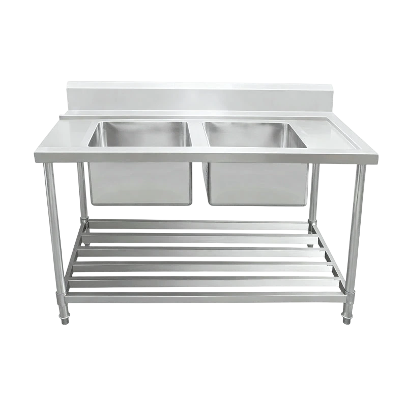 Inlet Bench - Double Sink with Splashback & Pipe Undershelf – 622364