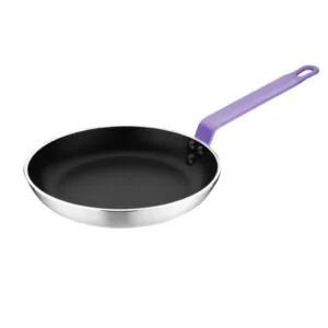 Hygiplas FB476 aluminium non-stick frying pan with Teflon Platinum Plus coating, 200mm, purple handle – front view, Australia