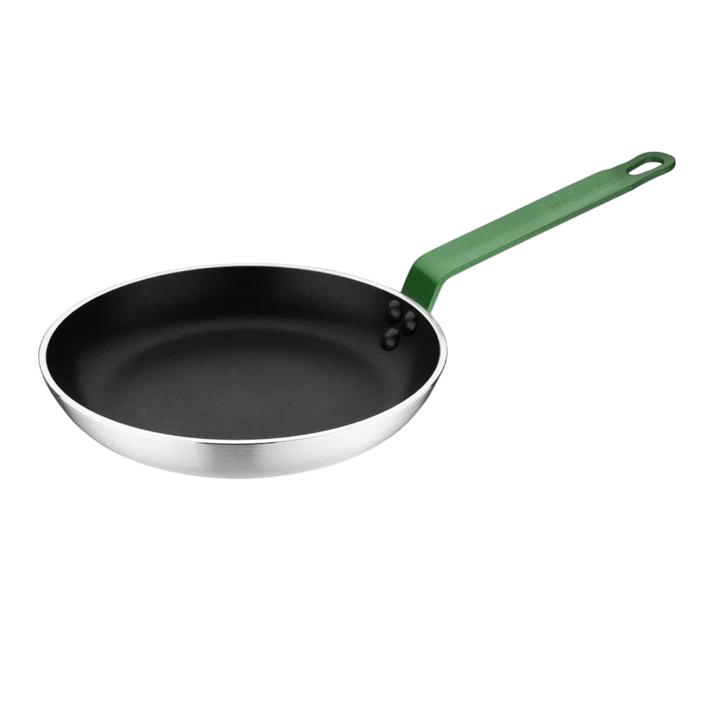 Hygiplas HT961 20cm Aluminium Frying Pan – Teflon Platinum Plus, Green Handle commercial kitchen equipment