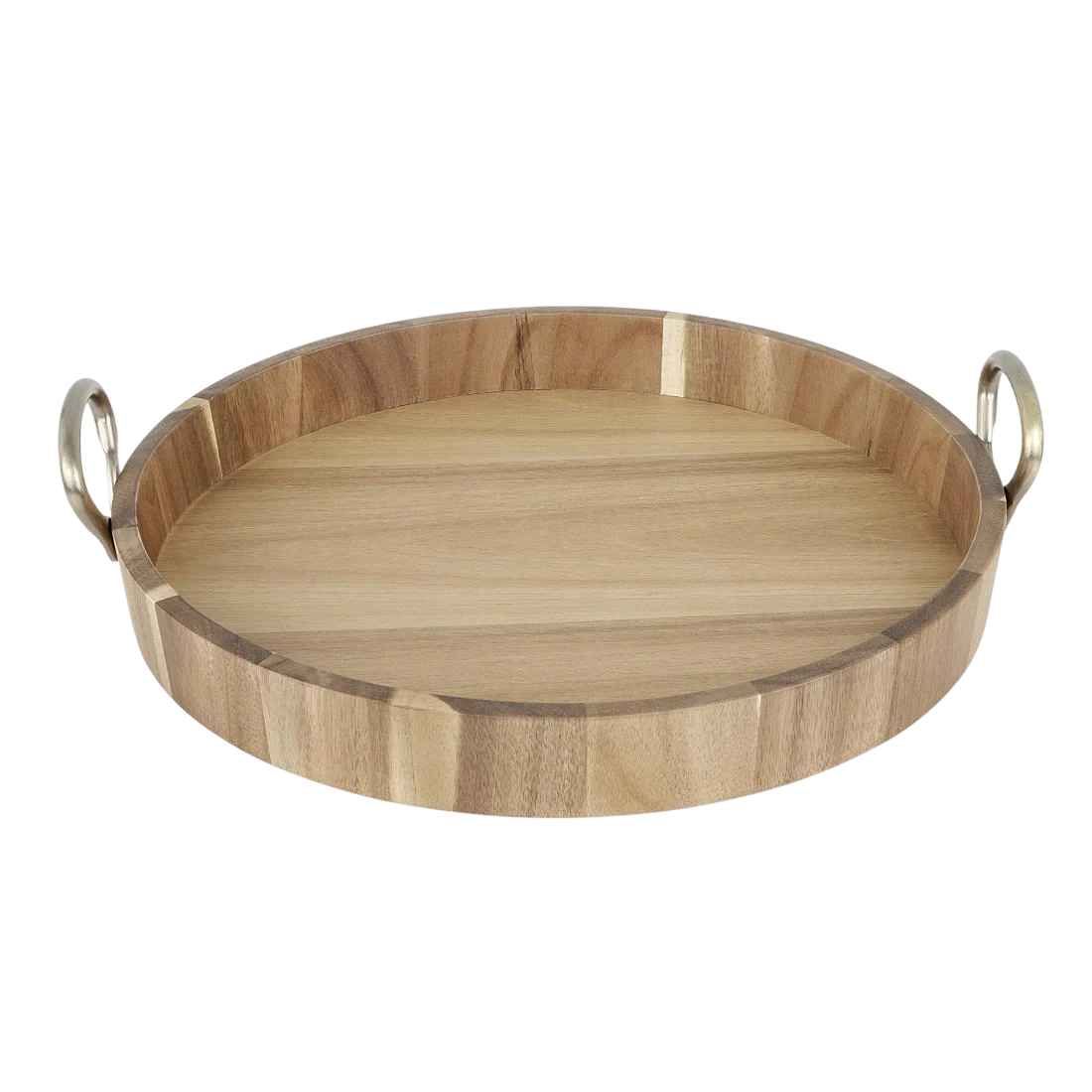 Olympia HX393 Round Tray Acacia Wood With Metal Handle - 440x405x100mm