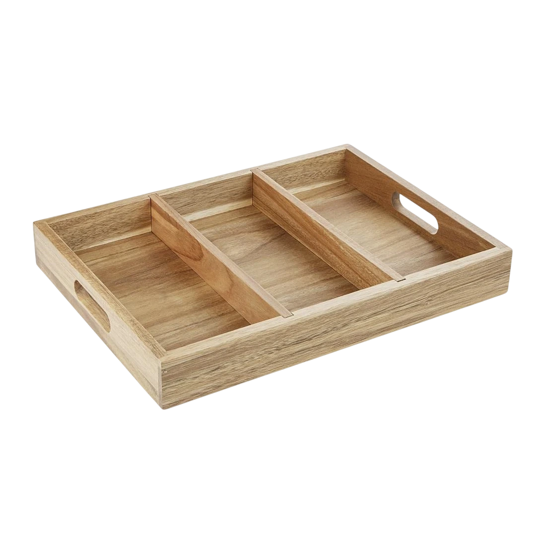 Olympia HX396 3 Section Cutlery Tray Acacia Wood - 380x280x50mm