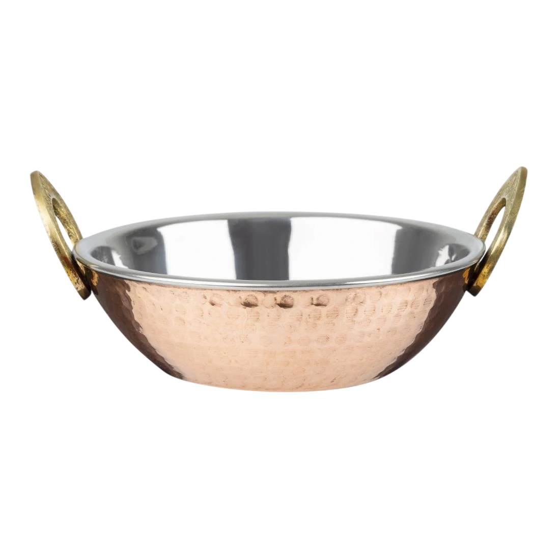 Olympia HY129 Copper Kadai Dish Stainless Steel Brass Handles - 165mm 660ml
