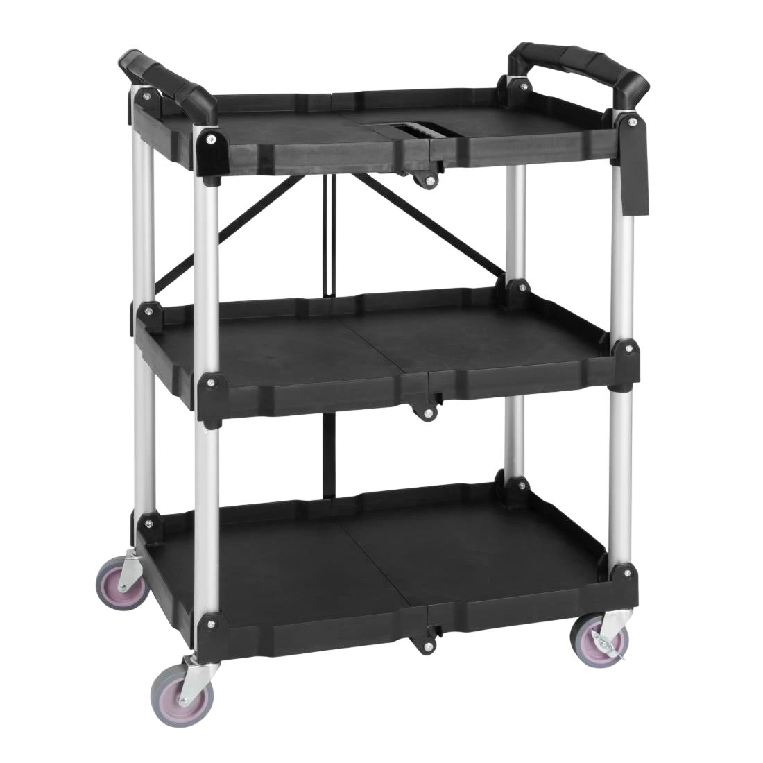 Vogue CK113 3 Tier PP Folding Trolley Black - 835x645x405mm