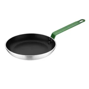 Hygiplas HT962 240mm aluminium non-stick frying pan with green handle, Teflon Platinum Plus, induction compatible – front view, Australia