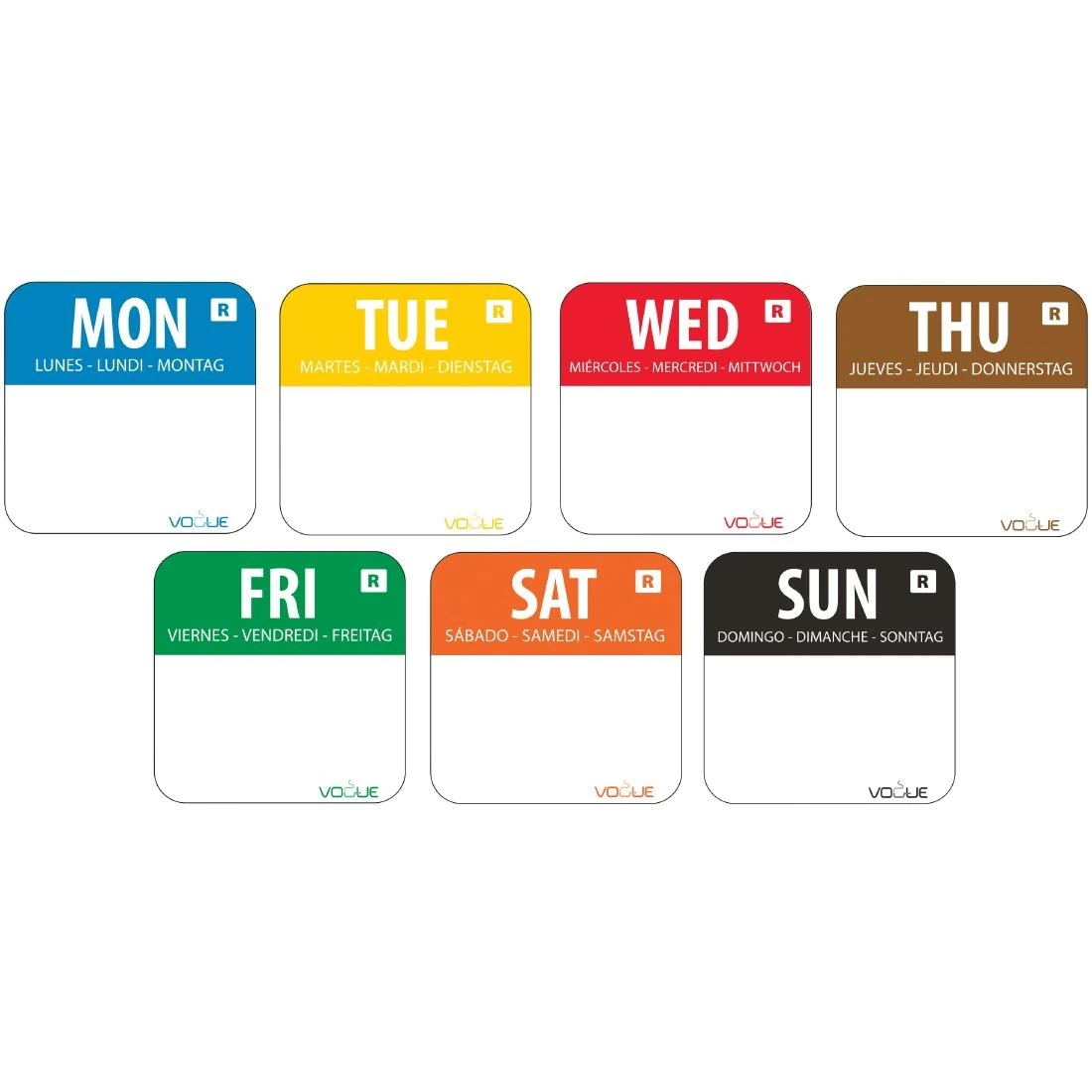 Vogue S151 Hygiplas Day of the Week Removable Label Full Week Kit - 1'' (Roll 1000)