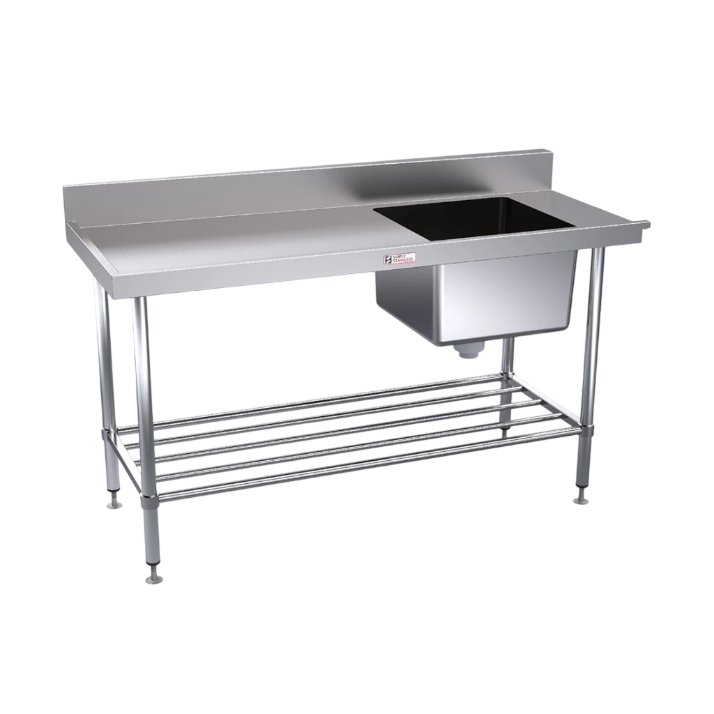 Simply Stainless SS08.1650L Inlet Bench – 1650×600mm, Left Bowl