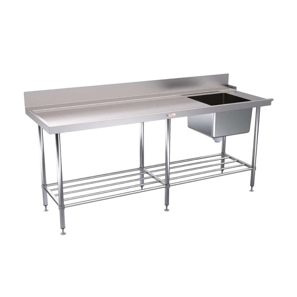 Simply Stainless SS08.2100L Inlet Bench – 2100×600mm, Left Bowl