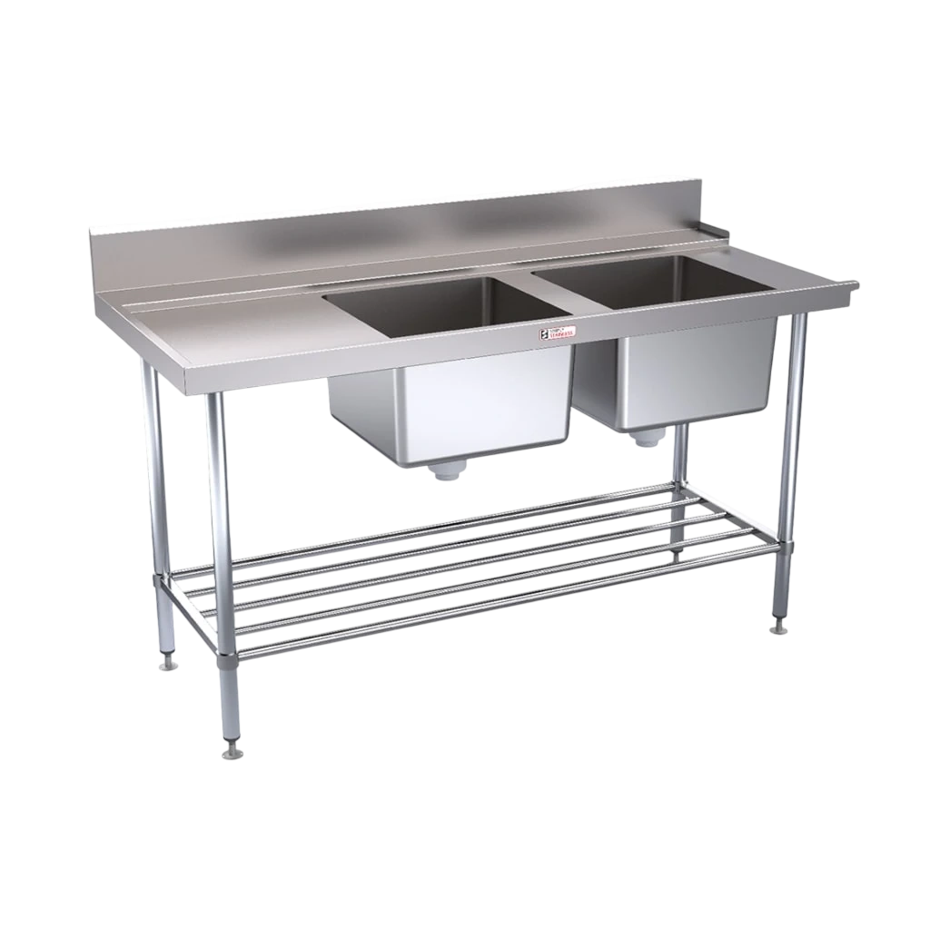 Simply Stainless SS09.1800DBL Double-Bowl Inlet Bench – 1800×600mm, Left-Hand