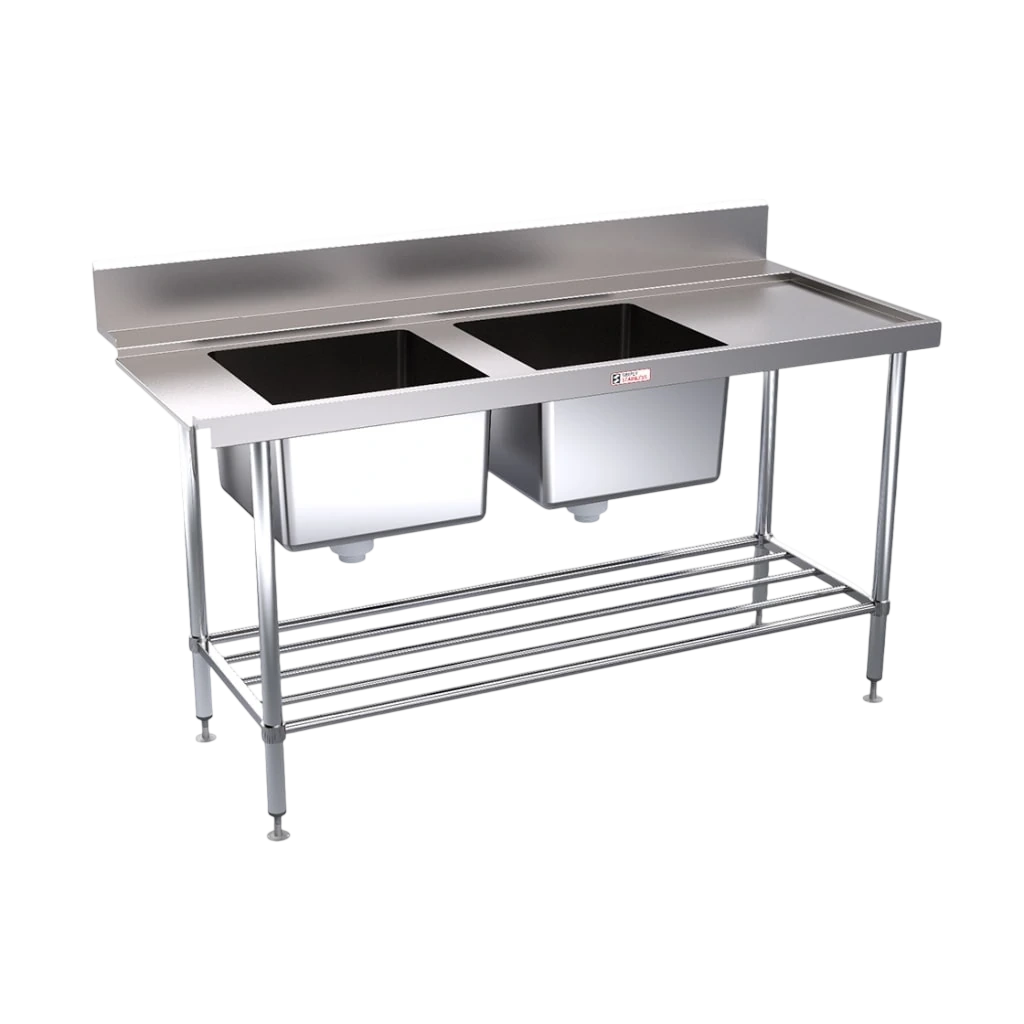 Simply Stainless SS09.7.1800DBR Double-Bowl Inlet Bench – 1800×700mm, Right-Hand