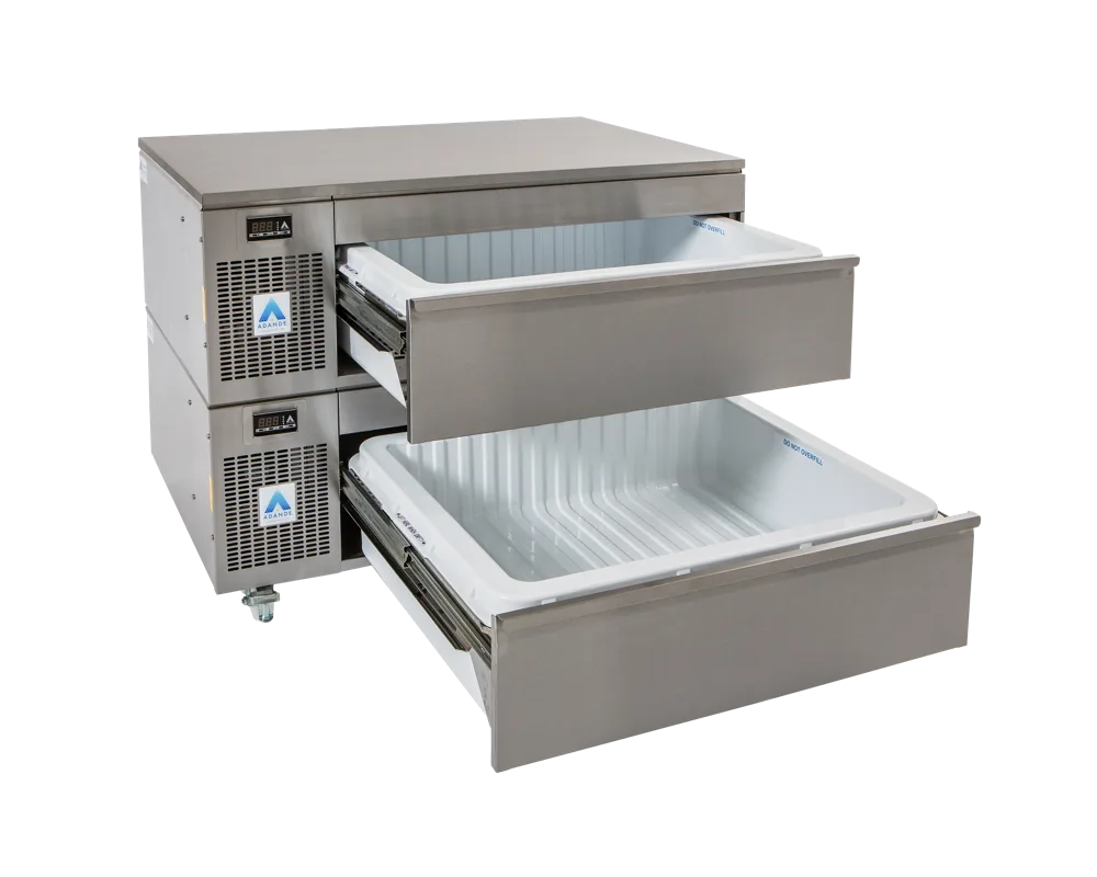 Adande VLS2.CW Dual Temperature Drawer Fridge-Freezer – Standard Castor (adjustable) / Solid Work Top