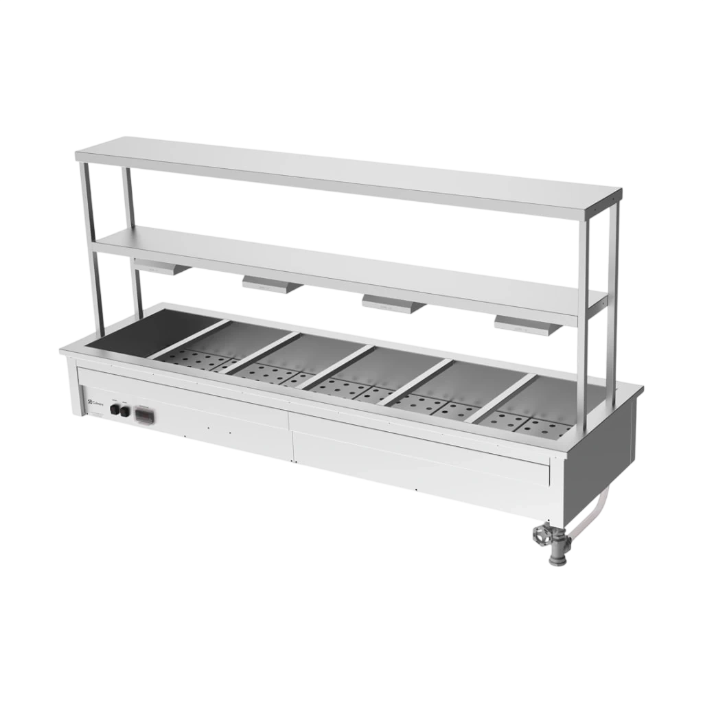 Culinaire CH.BM.D.GDB.6 Drop-In Bain Marie – 6 Bay, 2-Tier – heat lamps to bottom shelf