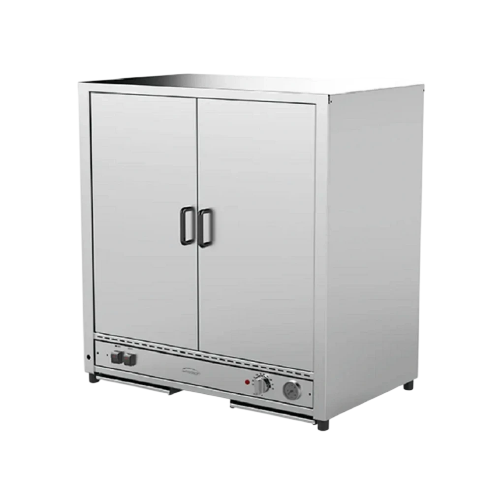 Woodson W.PIP200R 200-pie warmer with stainless swing doors and solid stainless panel