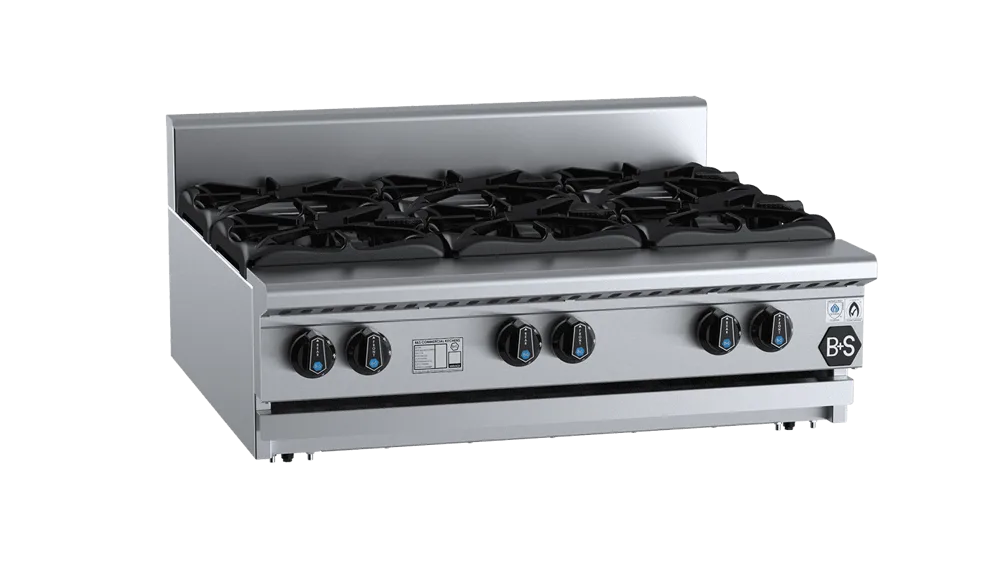 B+S BT-SB6BM six-burner bench-mounted boiling top