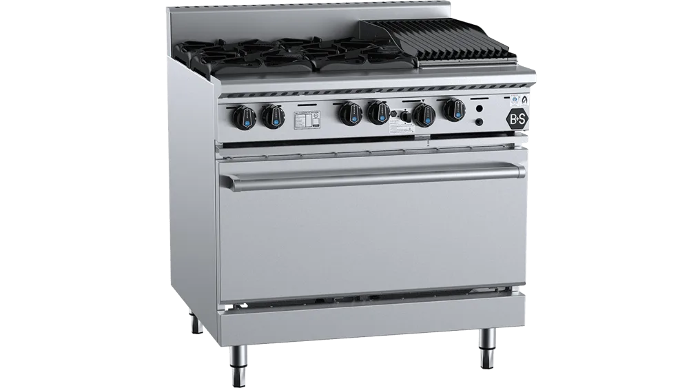 B+S OV-SB4-CBR3 Oven with Four Open Burners & 300mm Char Broiler