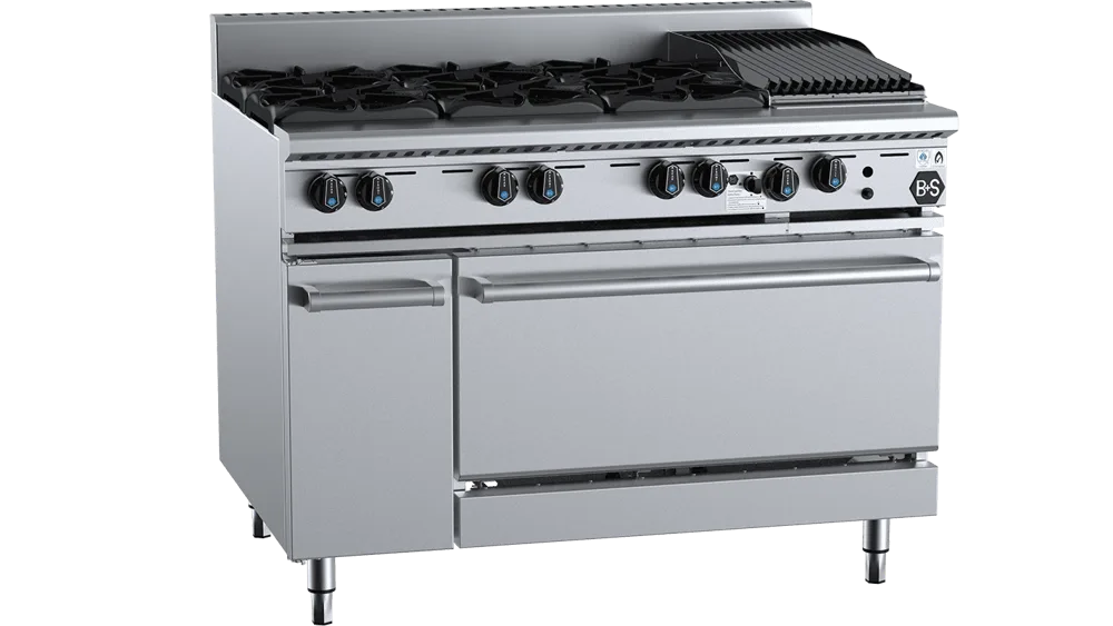B+S OV-SB6-CBR3 Oven with Six Open Burners & 300mm Char Broiler