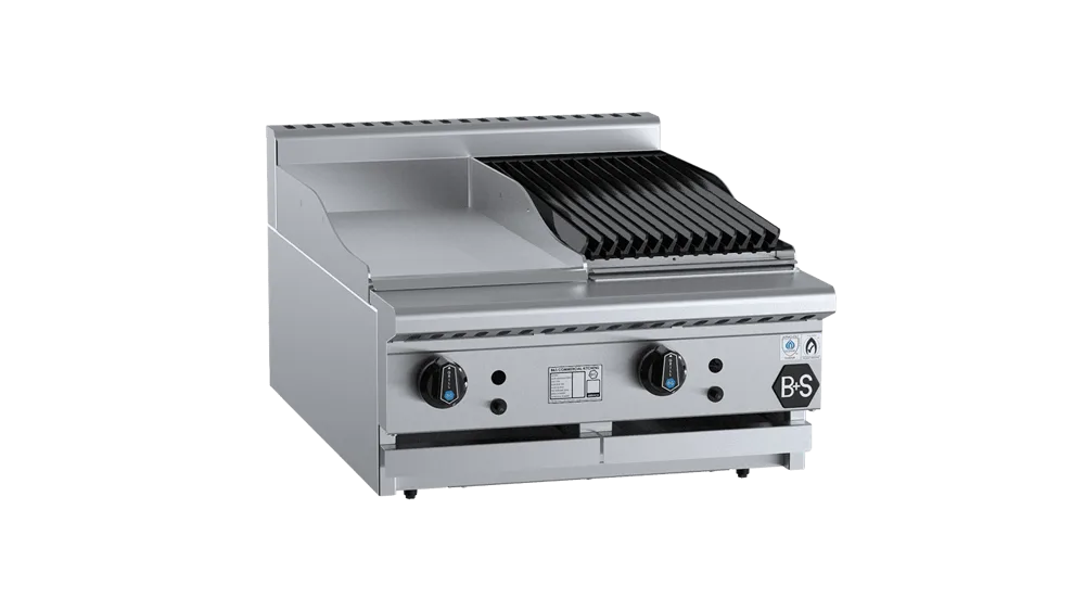 B+S BT-GRP3-CBR3BM Combination 300mm Grill Plate & 300mm Char Broiler Bench Mounted