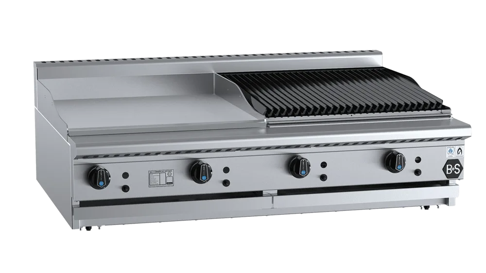 B+S BT-GRP6-CBR6BM Combination 600mm Grill Plate & 600 mm Char Broiler Bench Mounted