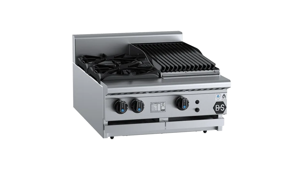 B+S BT-SB2-CBR3BM Combination Two Open Burners & 300mm Char Broiler Bench Mounted