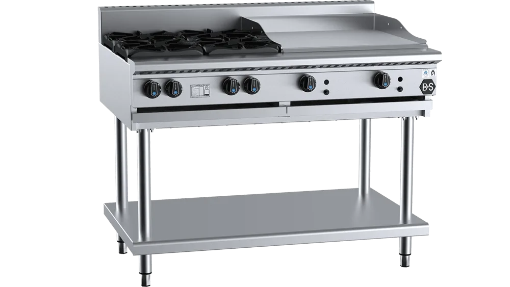 B+S BT-SB4-GRP6 Combination Four Open Burners & 600mm Grill Plate