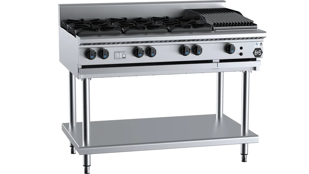 B+S BT-SB6-CBR3 Combination Six Open Burners & 300mm Char Broiler