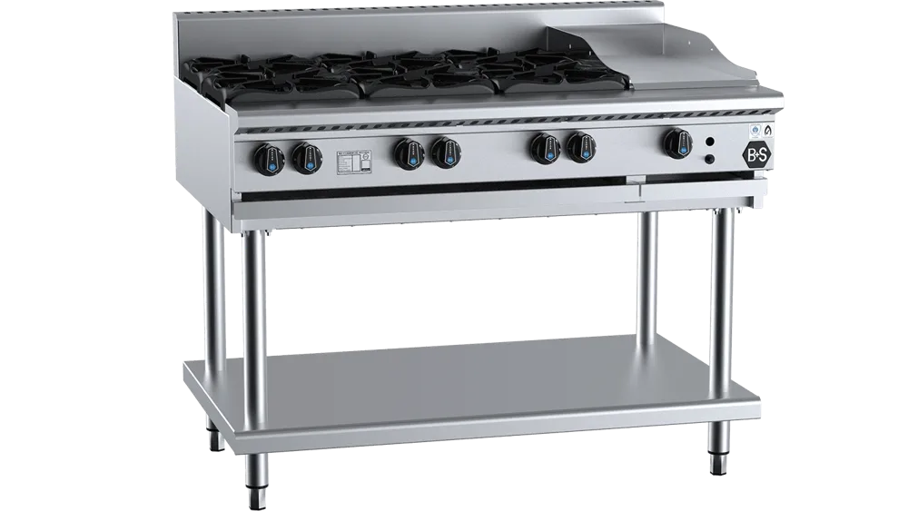 B+S BT-SB6-GRP3 Combination Six Open Burners & 300mm Grill Plate