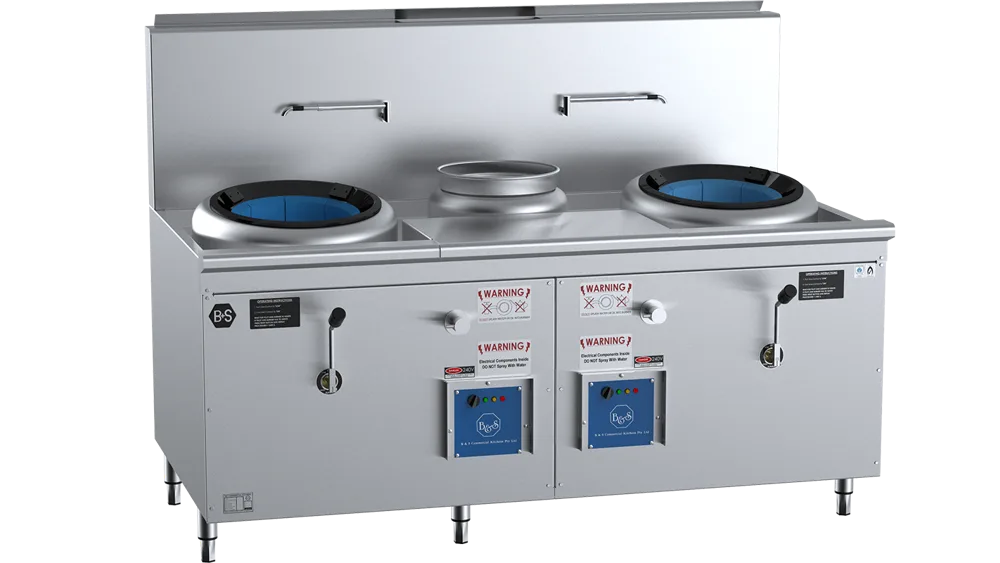 B+S CCF-HP2+1 Double Hole Hi Pac Wok with Centre Pot and Prep Table