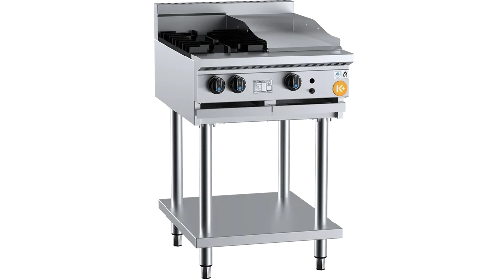 B+S KBT-SB2-GRP3BM Combination Two Open Burners & 300mm Grill Plate Bench Mounted
