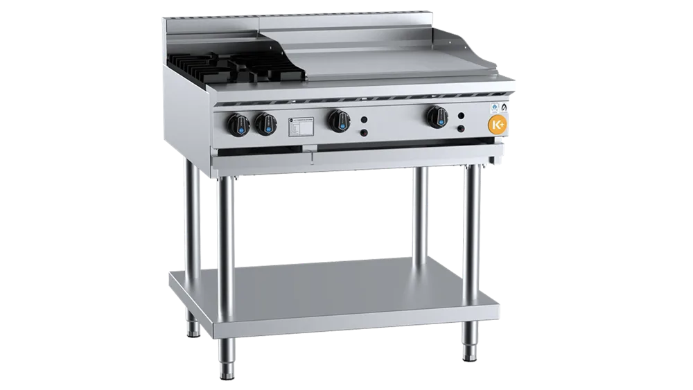 B+S KBT-SB2-GRP6BM Combination Two Open Burners & 600mm Grill Plate Bench Mounted