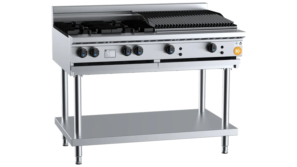 B+S KBT-SB4-CBR6BM Combination Four Open Burners & 600mm Char Broiler Bench mounted