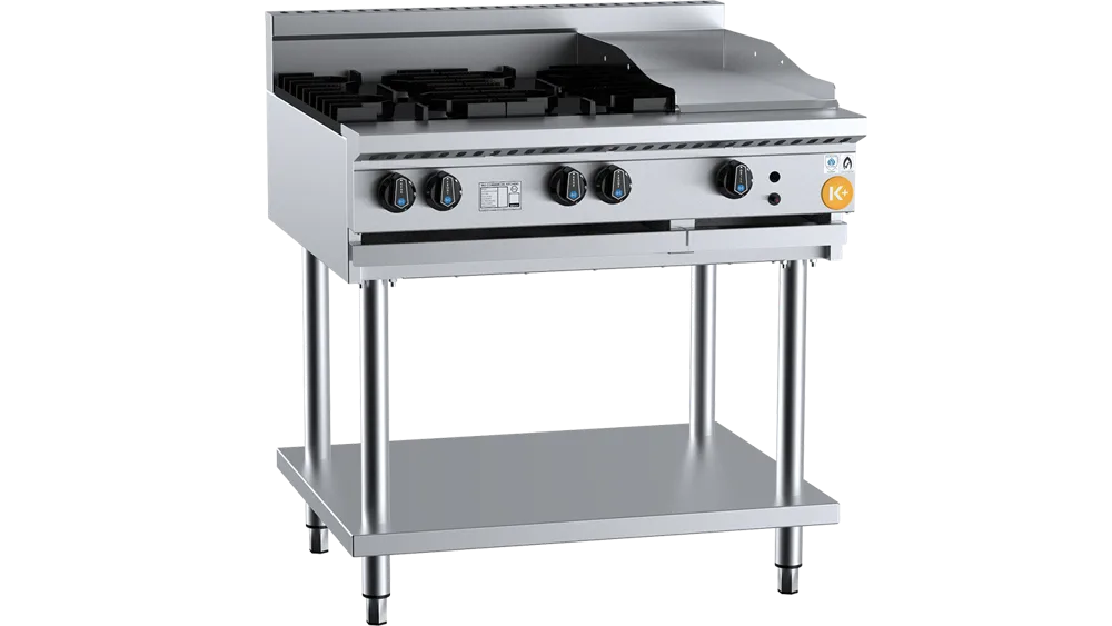 B+S KBT-SB4-GRP3BM Combination Four Open Burners & 300mm Grill Plate Bench Mounted