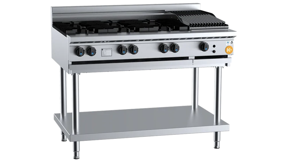 B+S KBT-SB6-CBR3 Combination Six Open Burners & 300mm Char Broiler On Stand