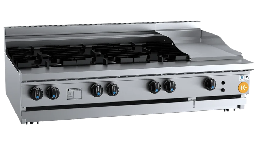B+S KBT-SB6-GRP3BM Combination Six Open Burners & 300mm Grill Plate Bench Mounted