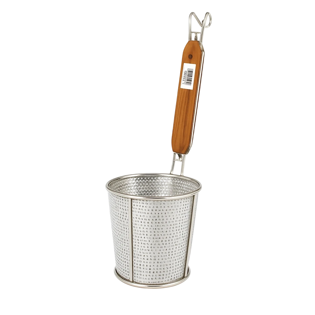 Kitchen Knock 045058 Noodle Basket Perforated - Flat Bottom - Wooden Handle - Ø120mm - HN550264