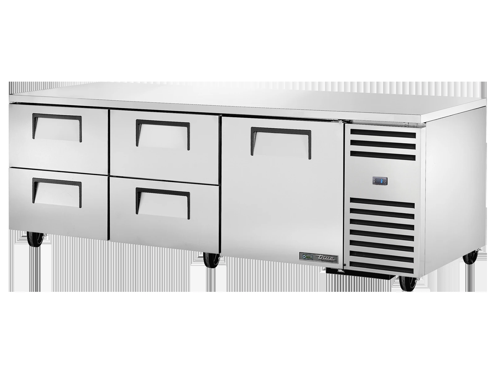 True TUC-93D-4-HC Deep Undercounter Refrigerator, 4 Drawers + 1 Solid Swing Door