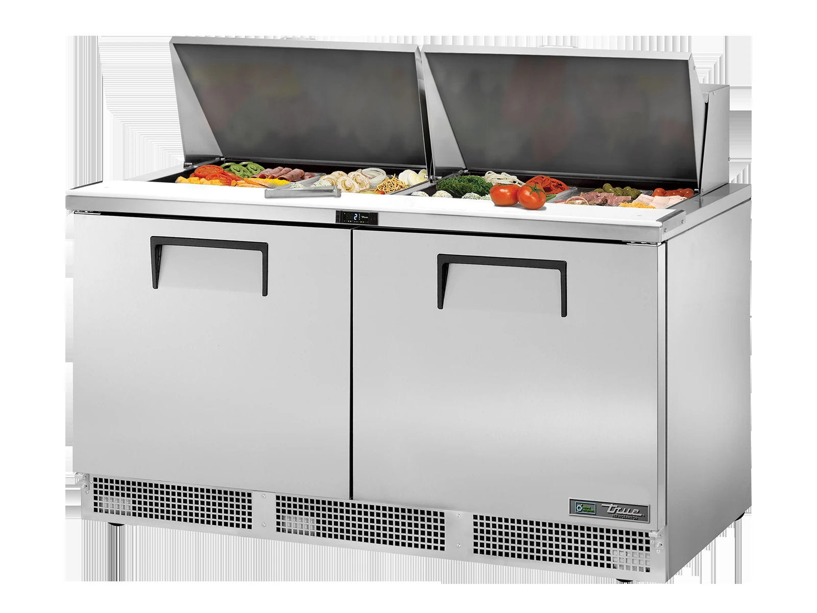 True TFP-64-24M-HC Prep Table, 24x 1/6 Top Pans, 2 Solid Swing Doors