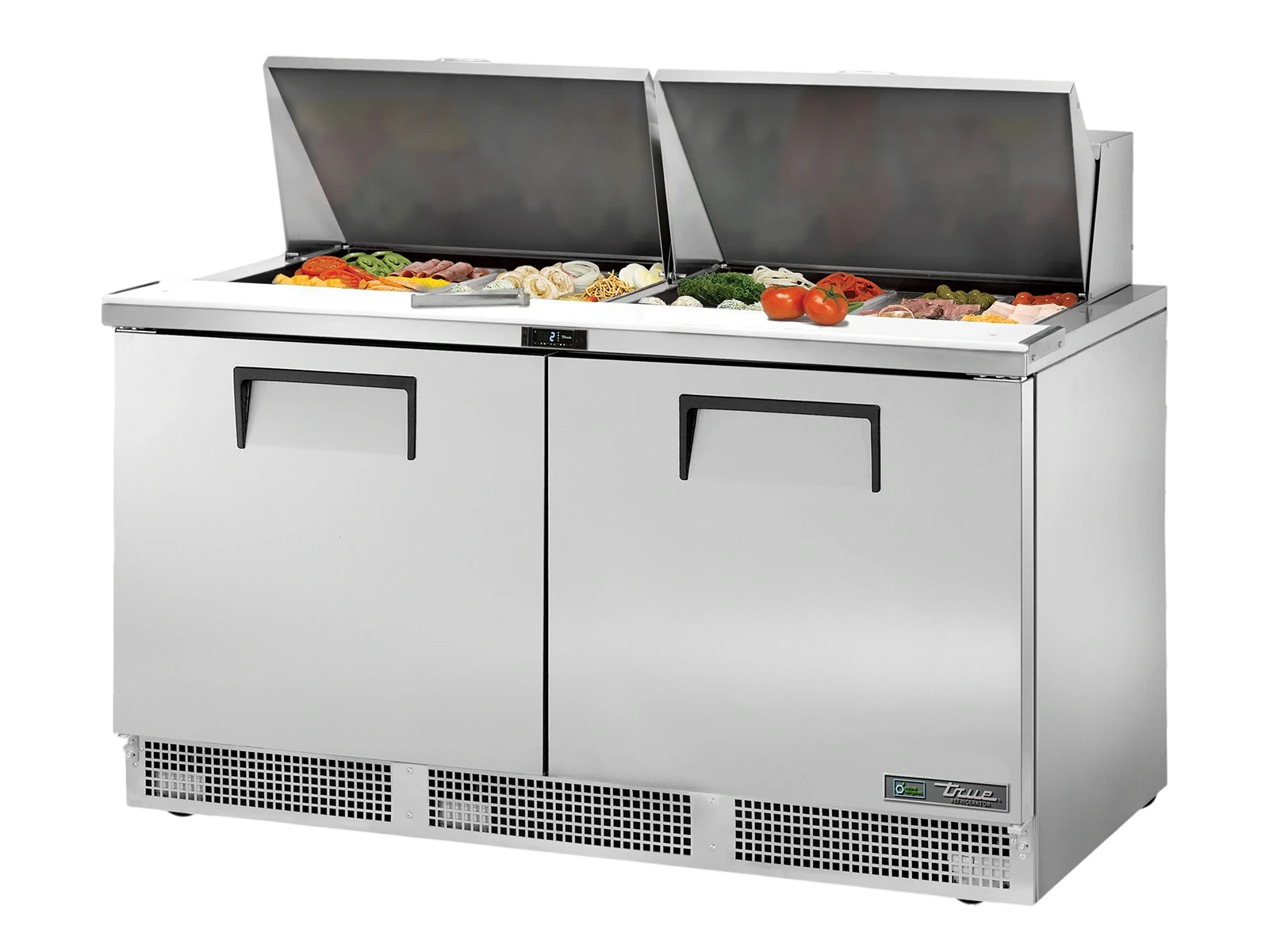 True TFP-64-24M-HC Prep Table, 24x 1/6 Top Pans, 2 Solid Swing Doors