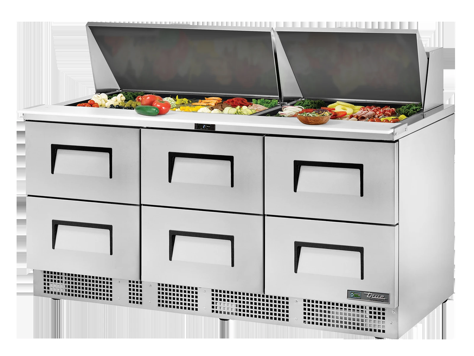 True TFP-72-30M-D-6-HC Prep Table, 30x 1/6 Top Pans, 6 Drawers