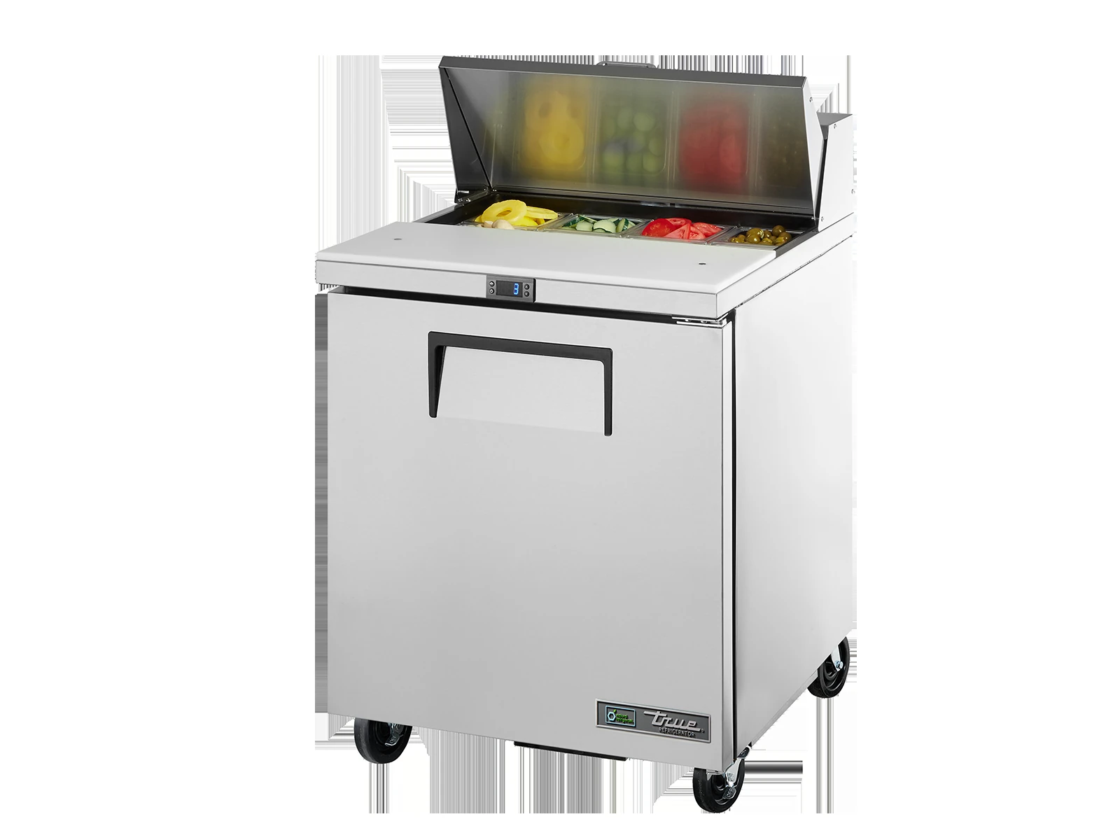 True TSSU-27-08-HC Prep Table, 8x 1/6 Top Pans, 1 Solid Swing Door