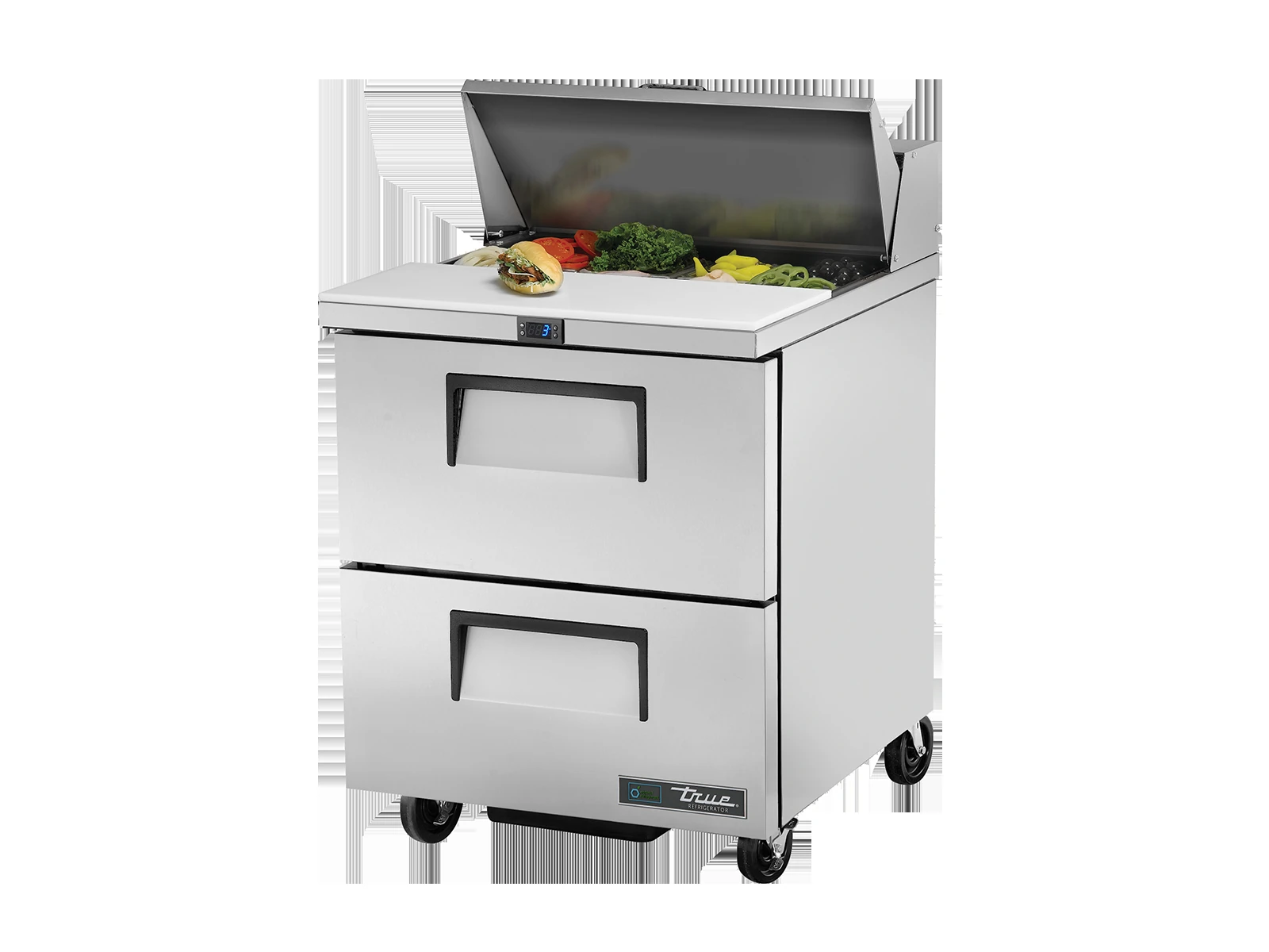 True TSSU-27-08D-2-HC Prep Table, 8x 1/6 Top Pans, 2 Drawers