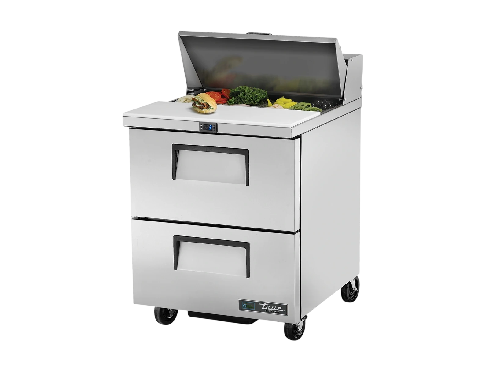 True TSSU-27-08D-2-HC Prep Table, 8x 1/6 Top Pans, 2 Drawers