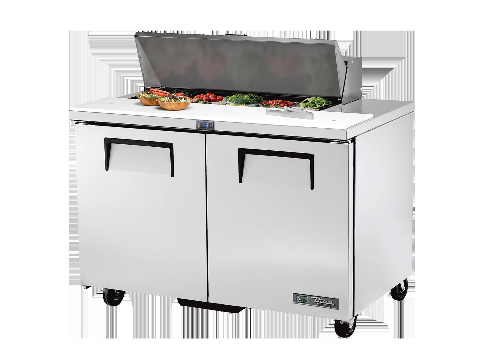 True TSSU-48-10-HC Prep Table, 10x 1/6 Top Pans, 2 Solid Swing Doors
