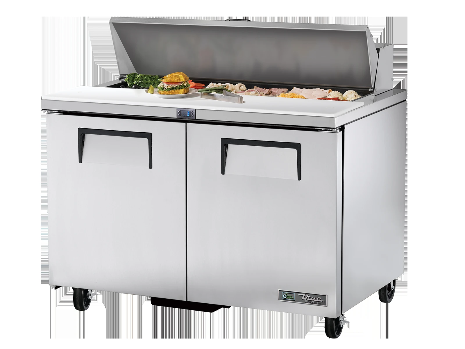True TSSU-48-12-HC Prep Table, 12x 1/6 Top Pans, 2 Solid Swing Doors