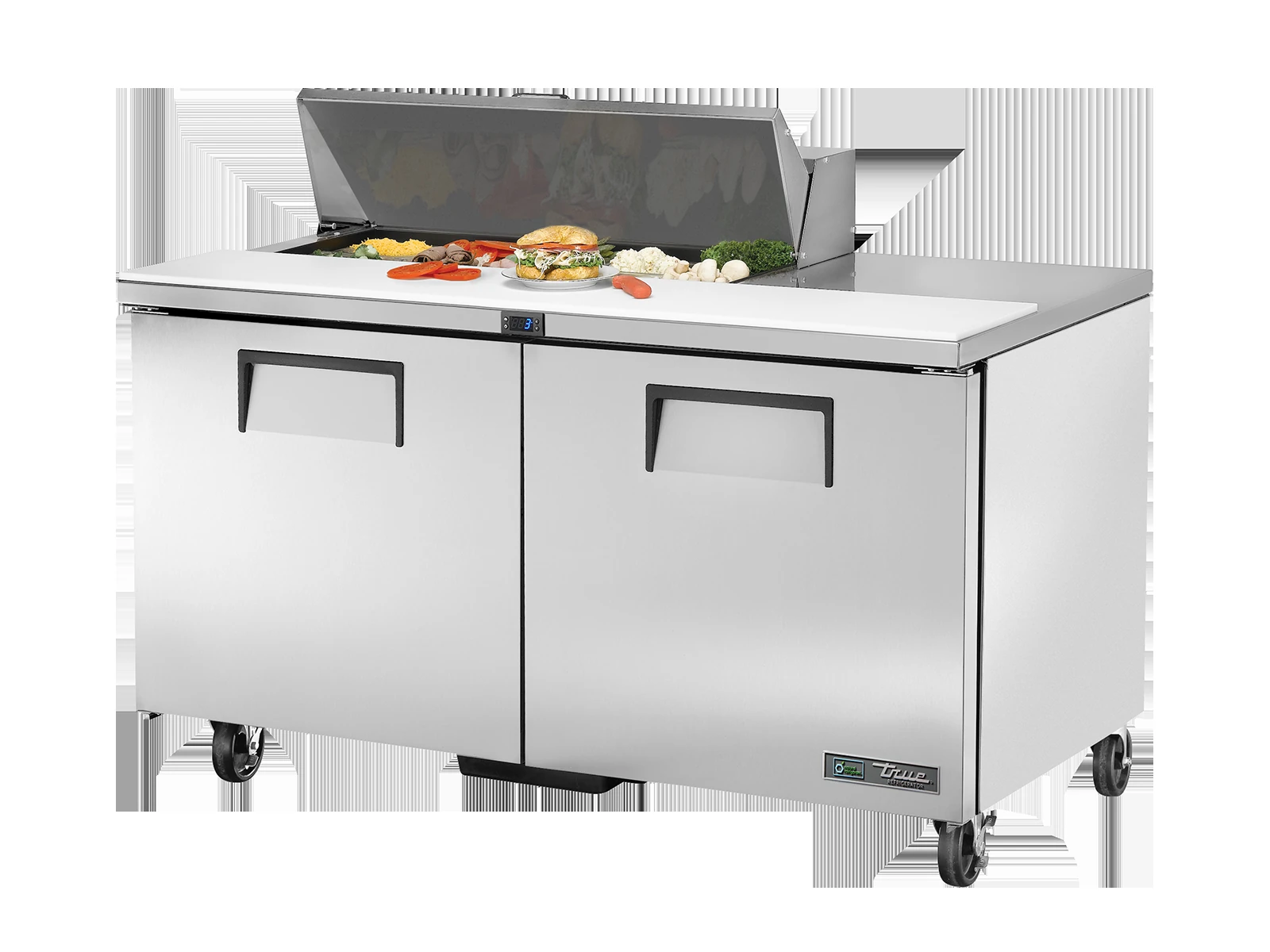True TSSU-60-10-HC Prep Table, 10x 1/6 Top Pans, 2 Solid Swing Doors