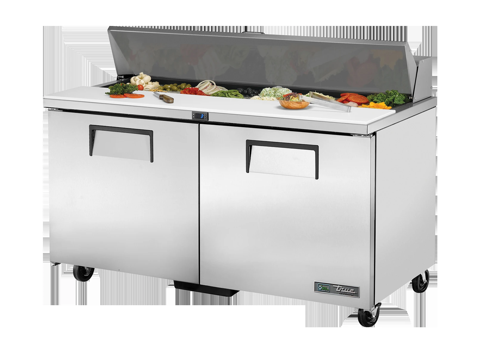 True TSSU-60-16-HC Prep Table, 16x 1/6 Top Pans, 2 Solid Swing Doors
