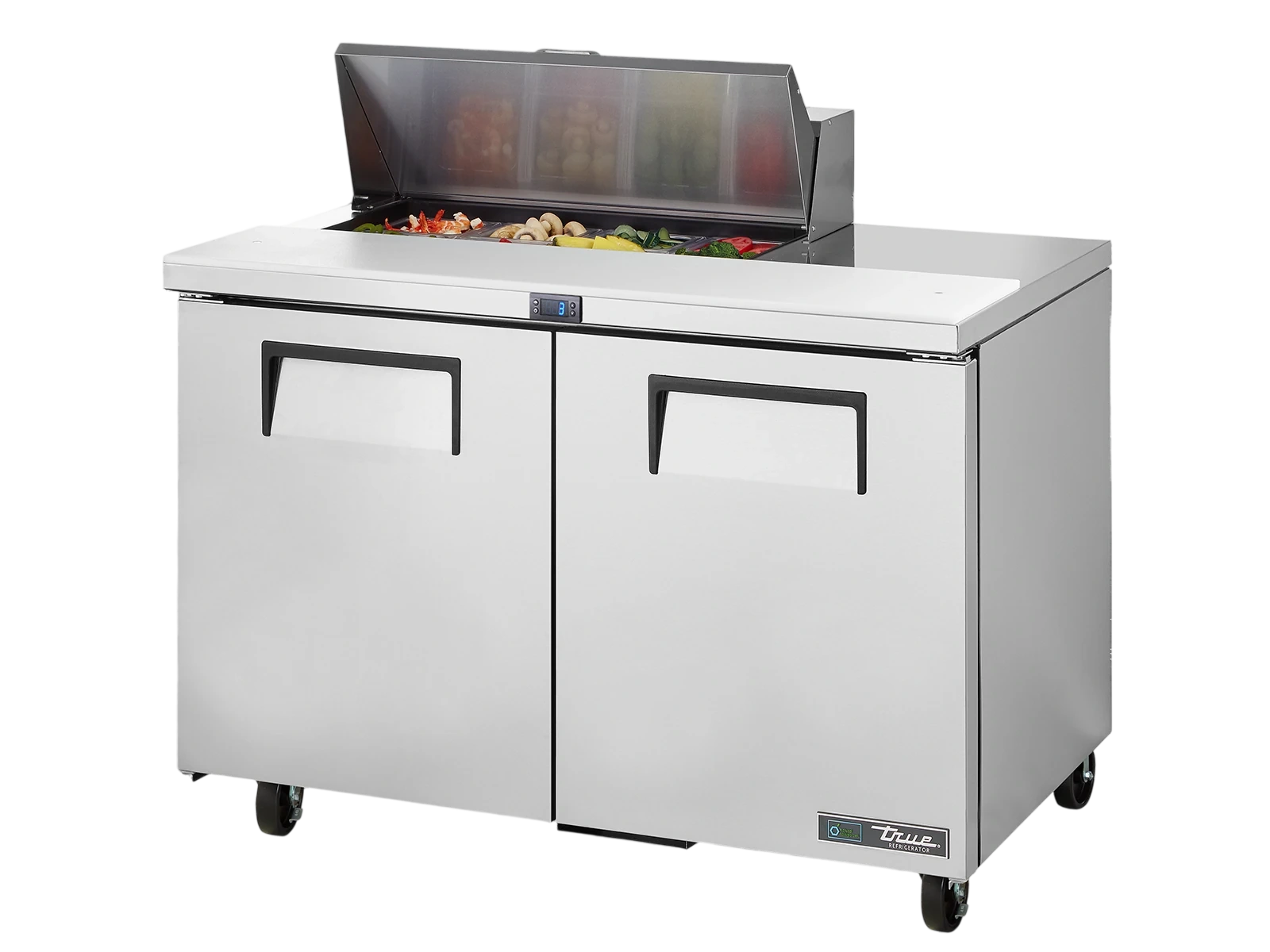 True TSSU-48-08-HC FLID Prep Table, 8x 1/6 Top Pans, 2 Solid Swing Doors