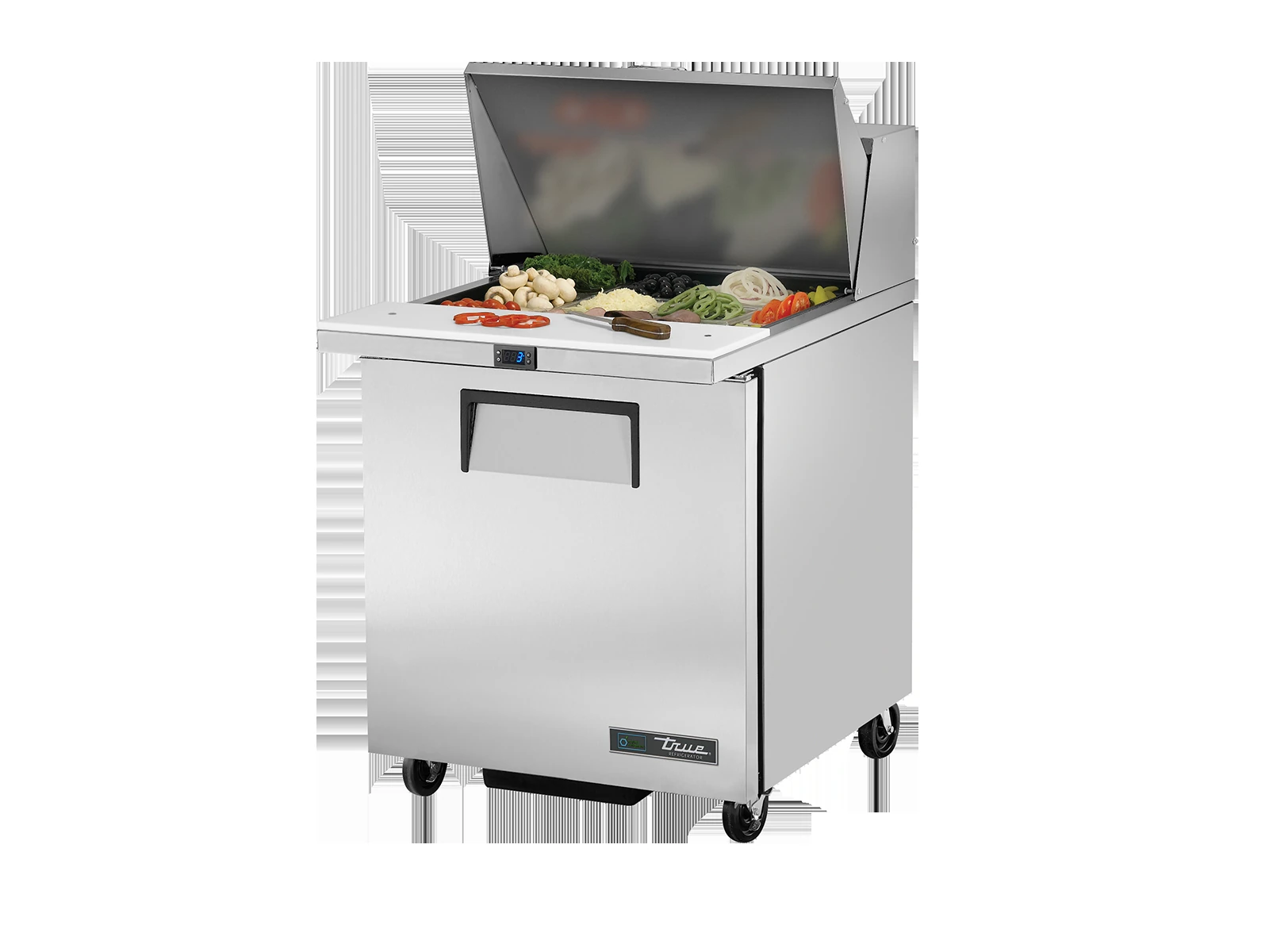 True TSSU-27-12M-C-HC Prep Table, 12x 1/6 Top Pans, 1 Solid Swing Door